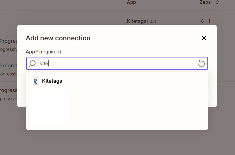 New Kitetags Connection on Zapier